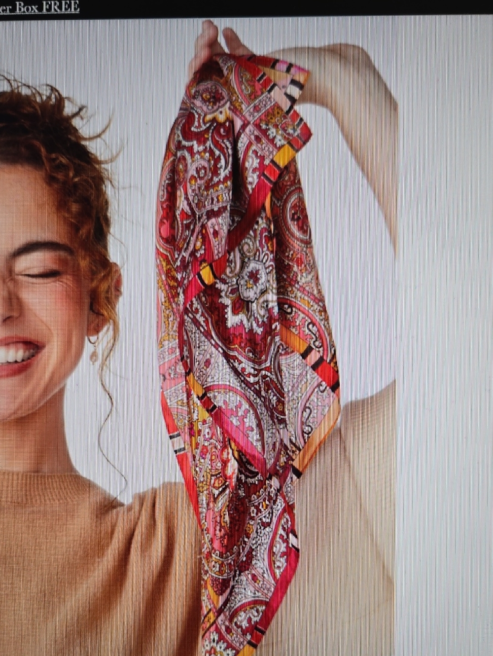 ECHO Paisley Print Silk Scarf - Pink, Brown & Cream - Picture 2 of 6